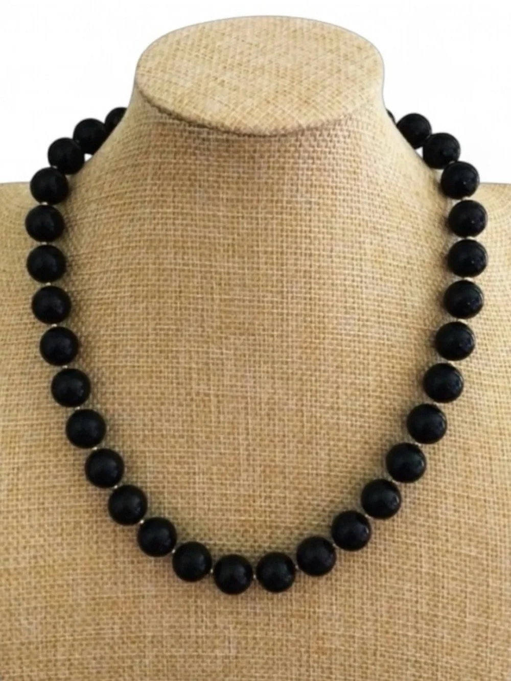 Vintage Black Lucite Necklace - Gold‑Tone Spacers, Hidden Clasp, 16.5